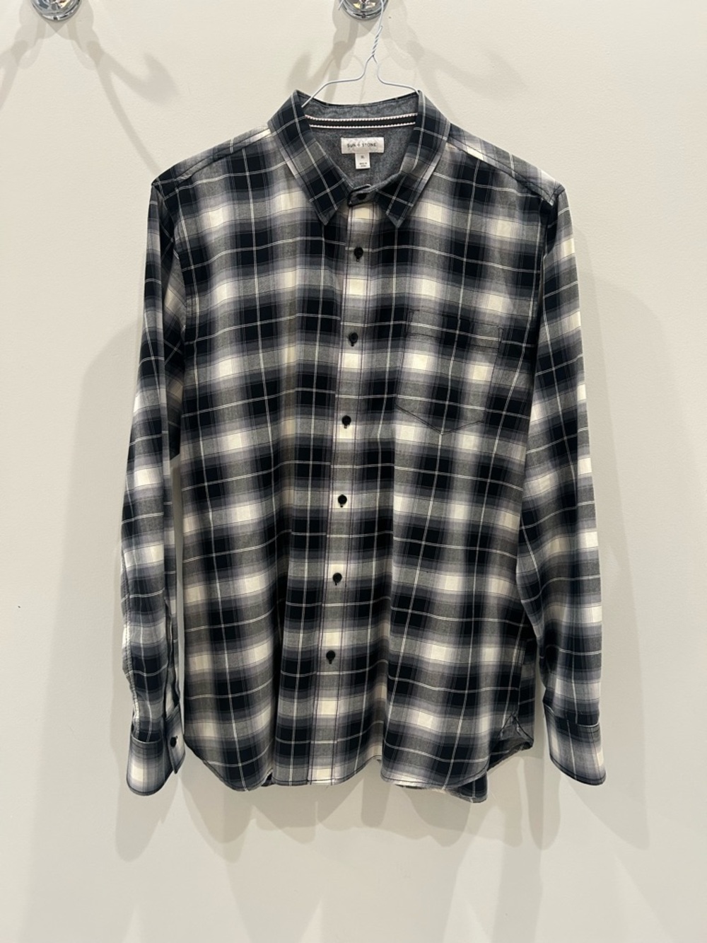 Sun + Stone Men's Black & White Plaid Button-Up Shirt - Size XL